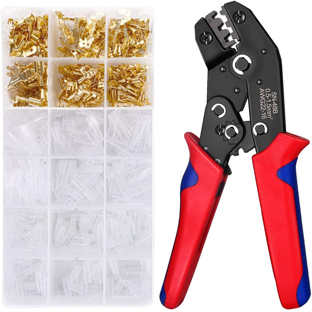 HASTHIP Wire Terminals Crimping Tool Kit with 600PCS Male/Female Wire Spade Connectors, Self-Adjusting Ratcheting Crimper Pliers, Terminals Crimper Kit for AWG 22-16(0.5-1.5mm²) HASTHIP Wire Terminals Crimping Tool Kit with 600PCS Male/Female Wire Spade Connectors, Self-Adjusting Ratcheting Crimper Pliers, Terminals Crimper Kit for AWG 22-16(0.5-1.5mm²)